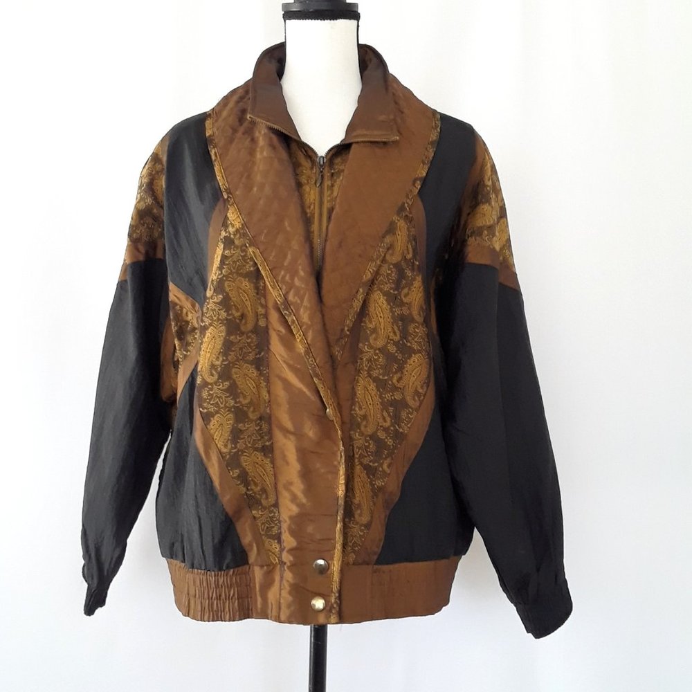 RARE Vintage 1980s Gold Paisley Print Windbreaker Bomber Jacket Size M